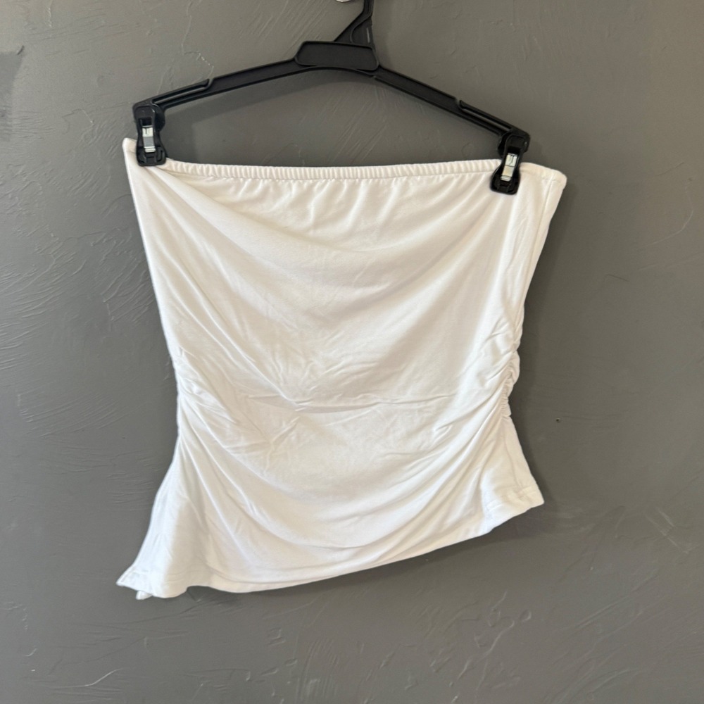PrettyGarden Womens White Ruched Asymmetrical‎ Strapless Tube Top Size M